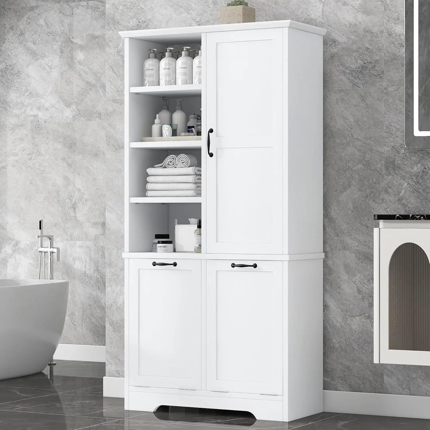 Freestanding Hamper Door Adjustable Shelves