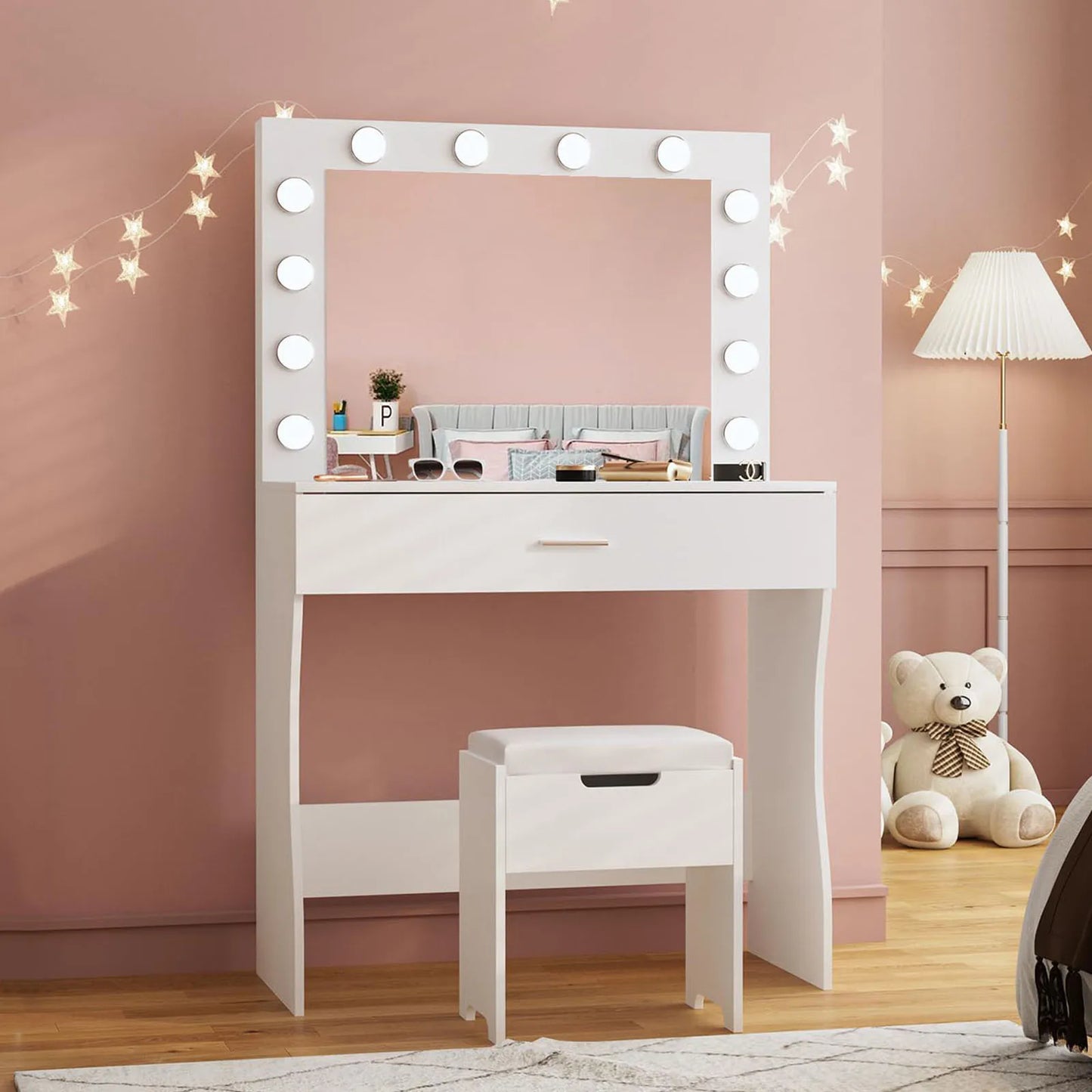 Teen Make-Up Vanity Desk Lights Mirror Set