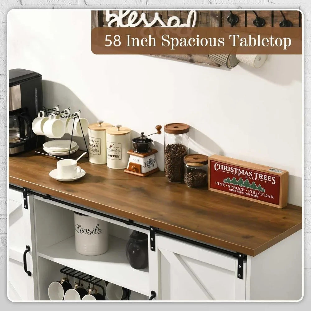 Rustic Dining Room Sideboard with Sliding Barn Door and Storage