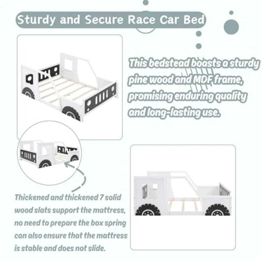 Montessori Floor Bed Car-Shaped Platform Design with Wheels