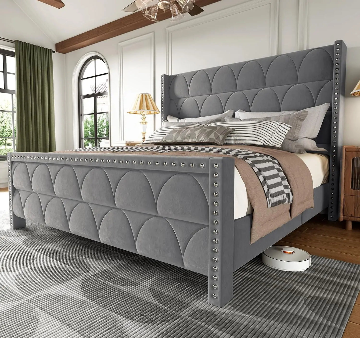 Upholstered Wingback Platform Bed Frame, Noise-Free Support