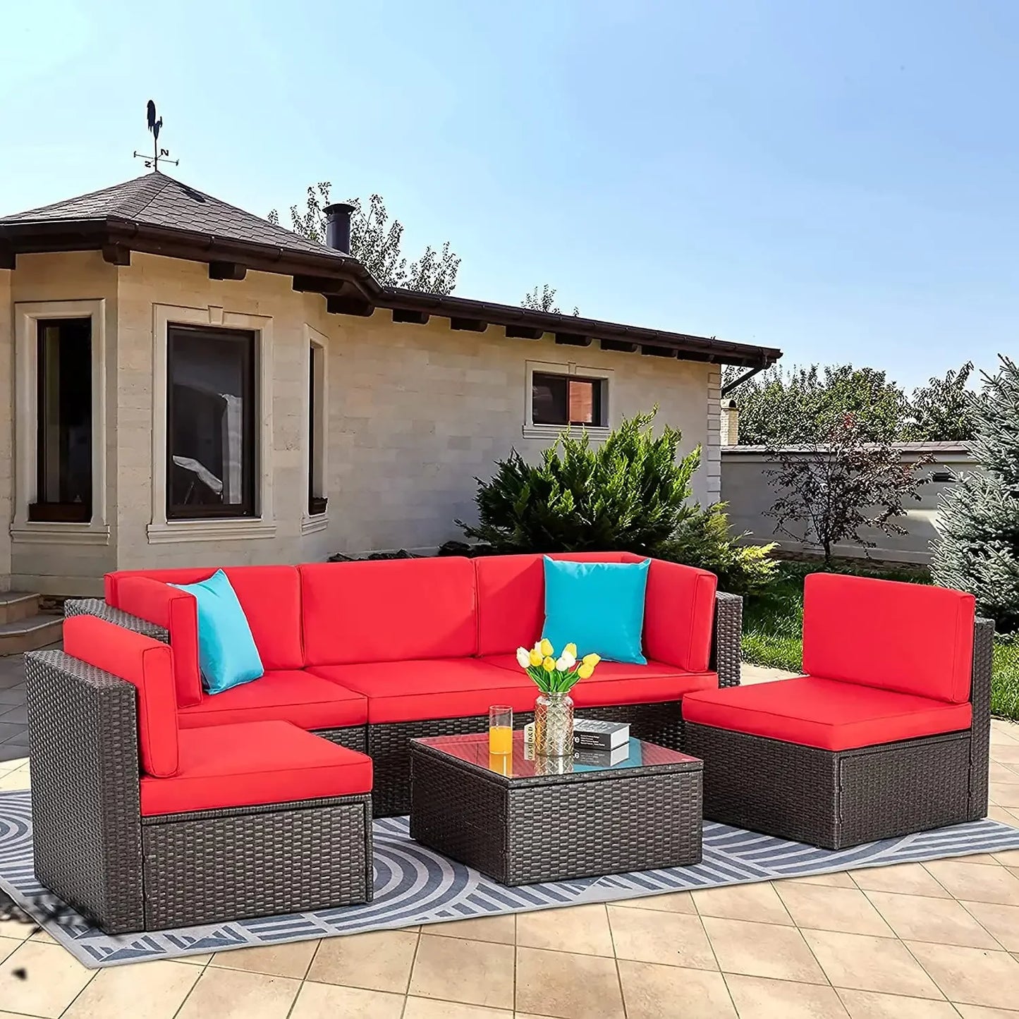 All-Weather PE Rattan Outdoor Couch with Ottoman