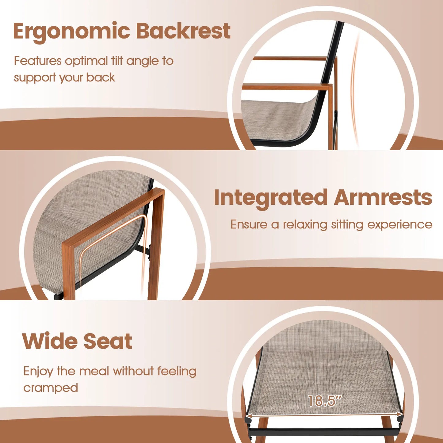Outdoor Patio Furniture Chair w/ Breathable Seat & Backrest