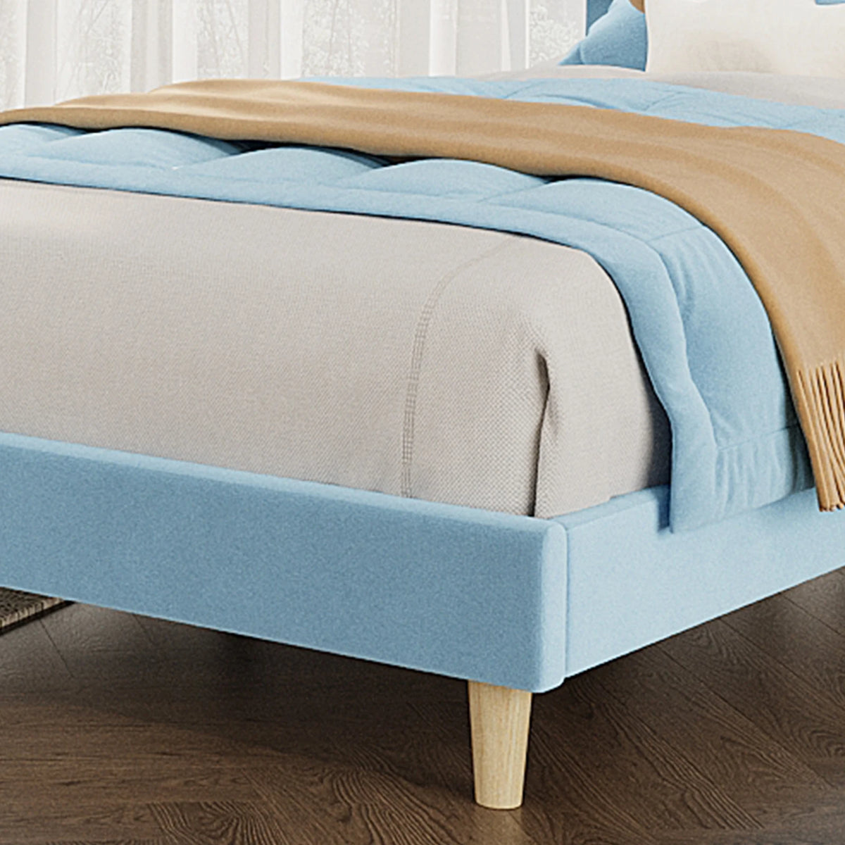 Modern Design Twin Bed Upholstered Velvet - Platform Structure