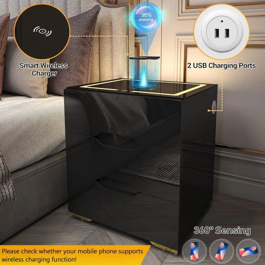 Smart Bedside Table with Adjustable LED Lights