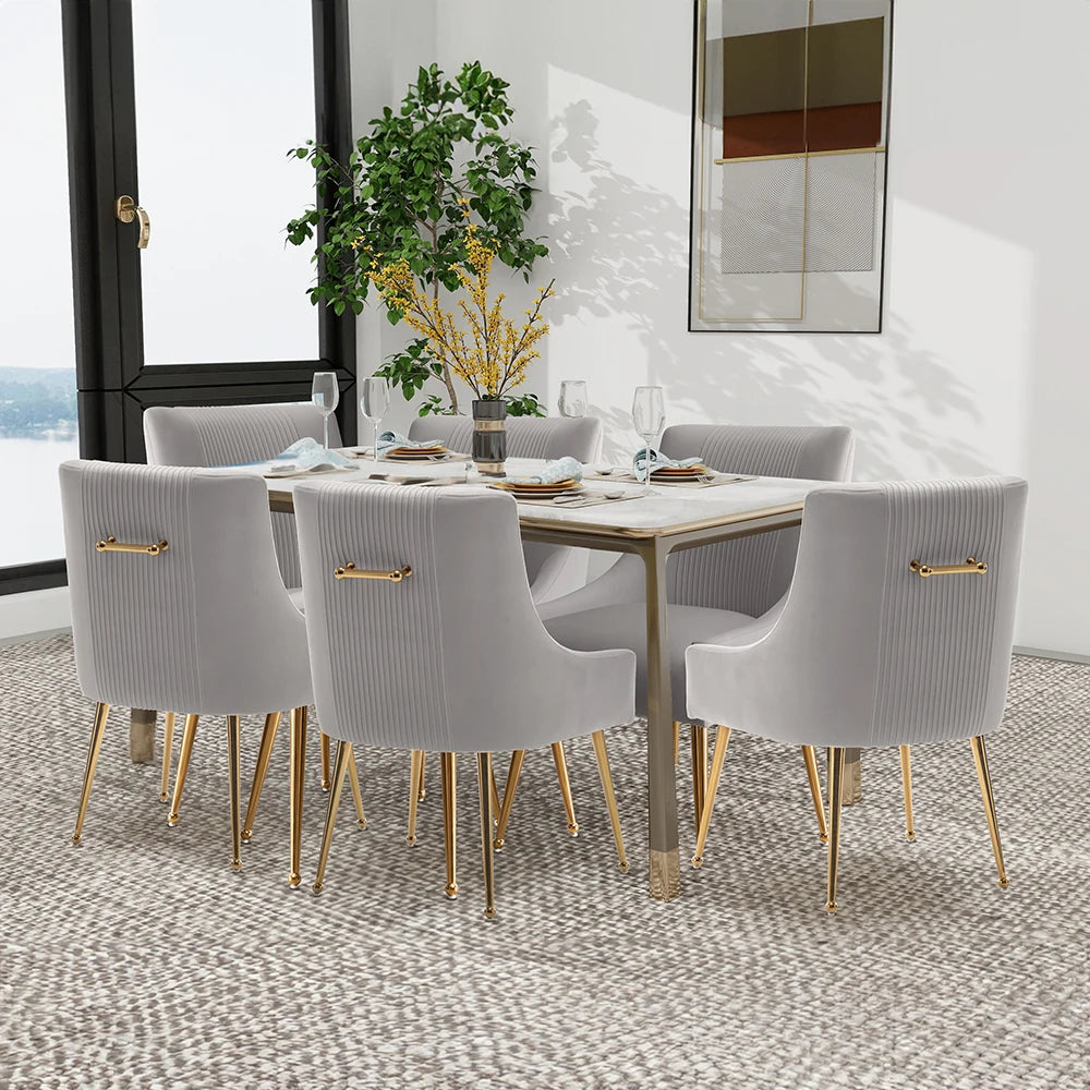 Upholstered Barrel Pleated Side Accent Modern Velvet Dining Chairs Set