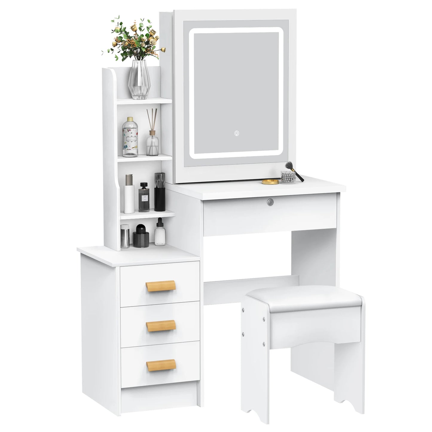 Vanity Desk with Sliding Mirror and Lights