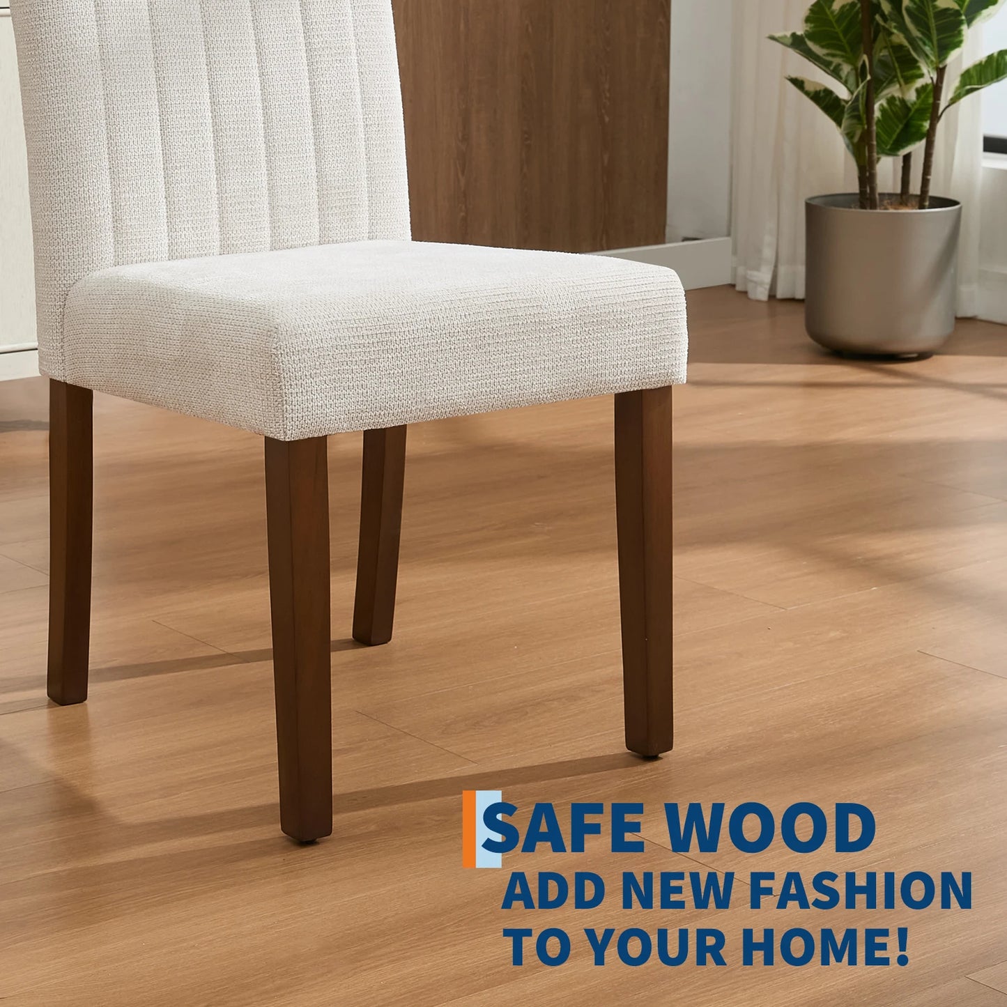 Modern Fabric Upholstered Dining Chairs with Sturdy Wood Legs