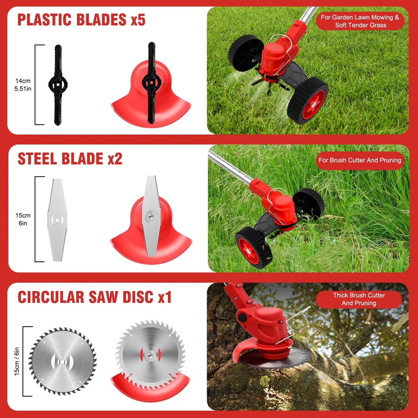 Cordless Weed Wacker Electric Grass Trimmer 3-in-1 Brush with Wheels Edger and Trimmer