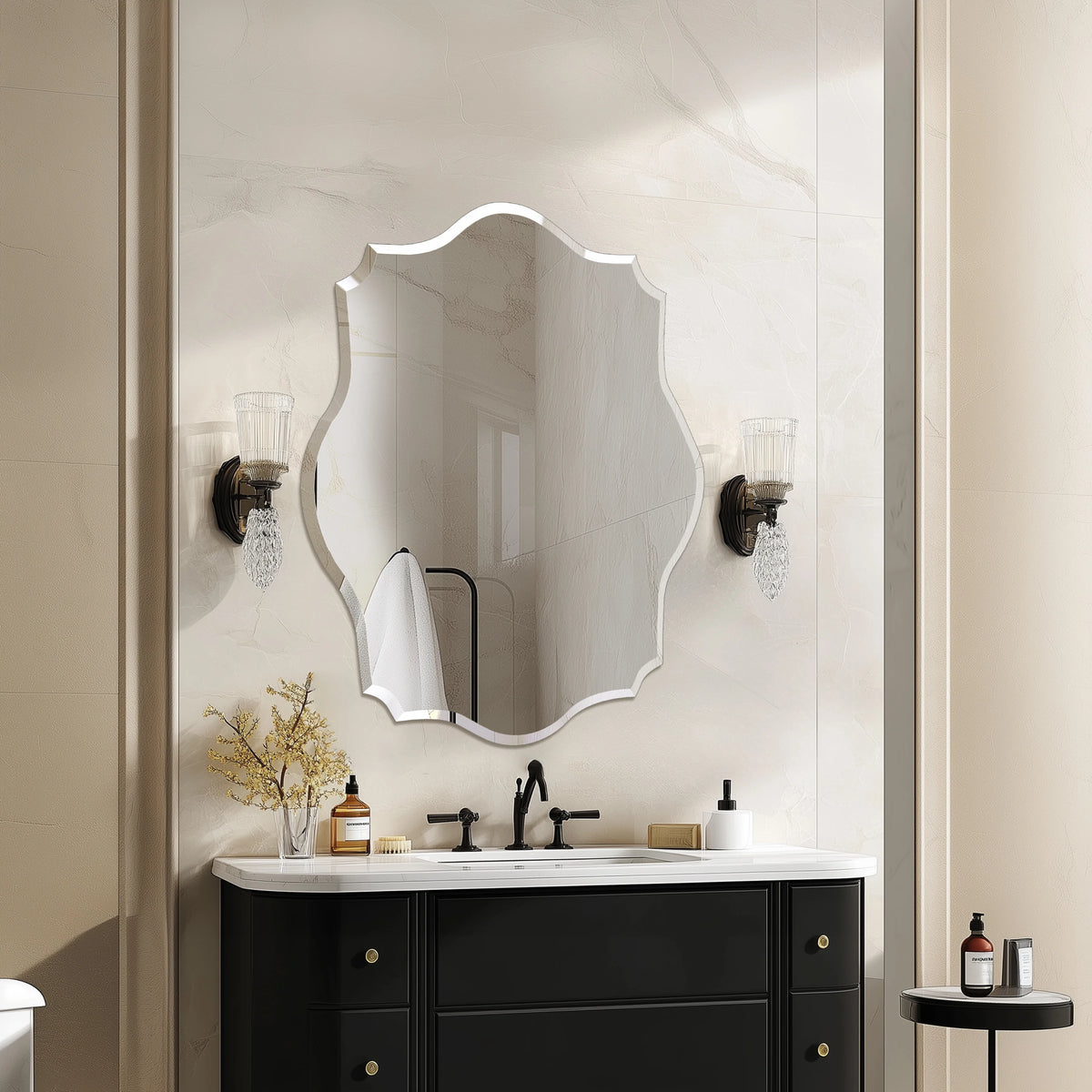 Wall Mirror Scalloped Frameless Beveled Edge Polished Mirror