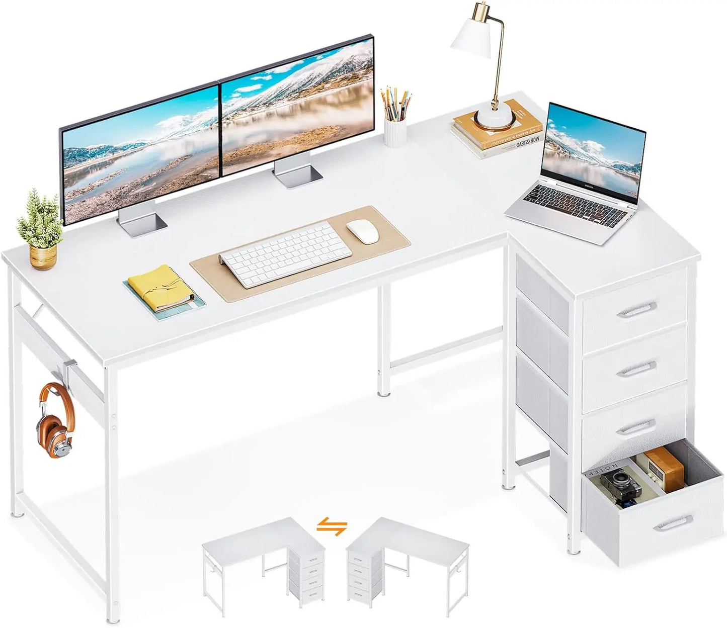 L Shaped Reversible Study Desk