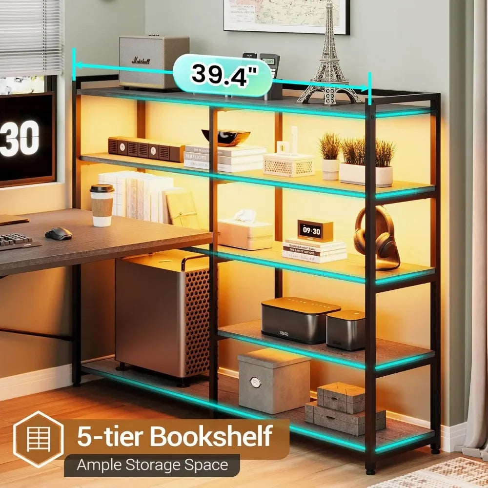 Corner Computer Desk - Reversible U Shaped with 3 Fabric Drawers and Power Outlet