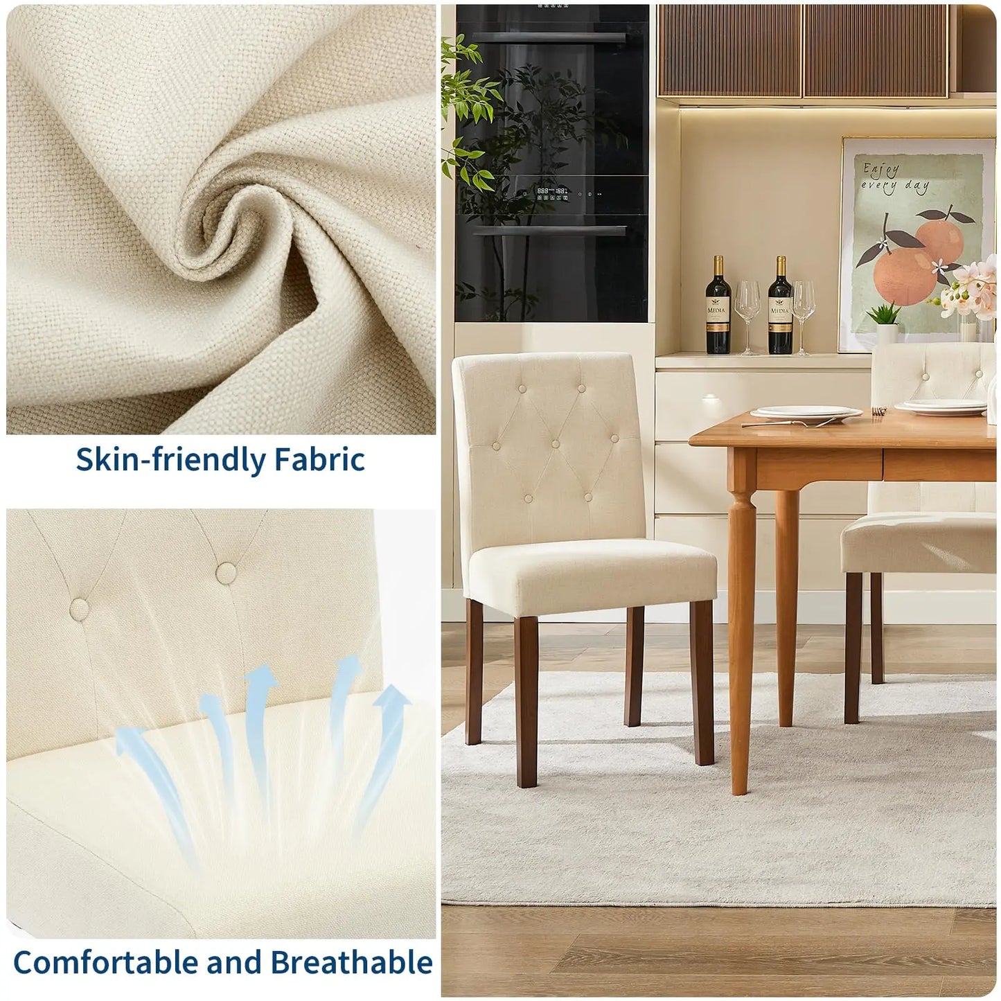 Upholstered Parsons Fabric Diner Dining Chairs with Nailhead Trim/Sturdy Wood Legs Set