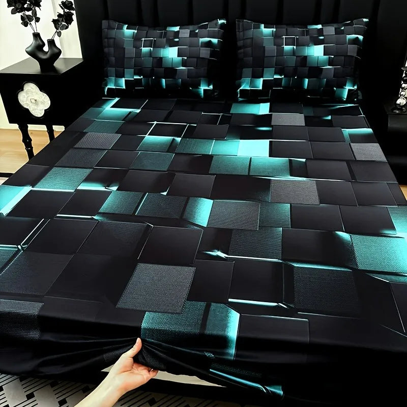 Cool Technology Digital Printing Material Plaid Fitted Sheet