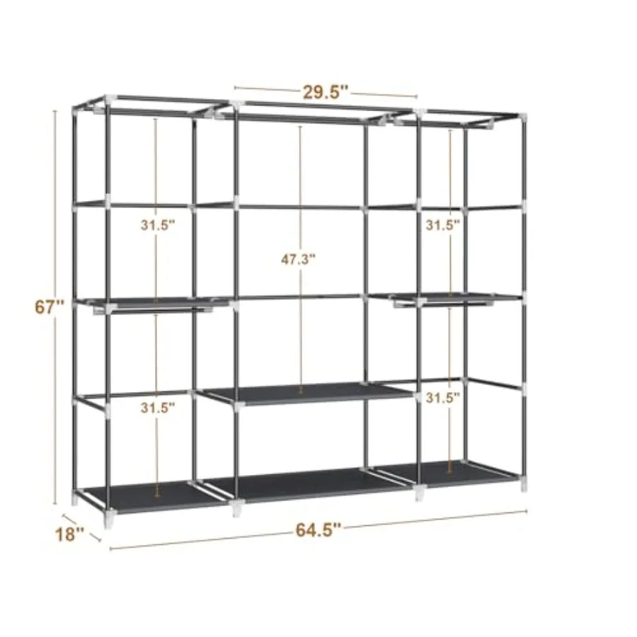 Portable Closet Wardrobe with Non-Woven Fabric Cover 5 Hanging Rods