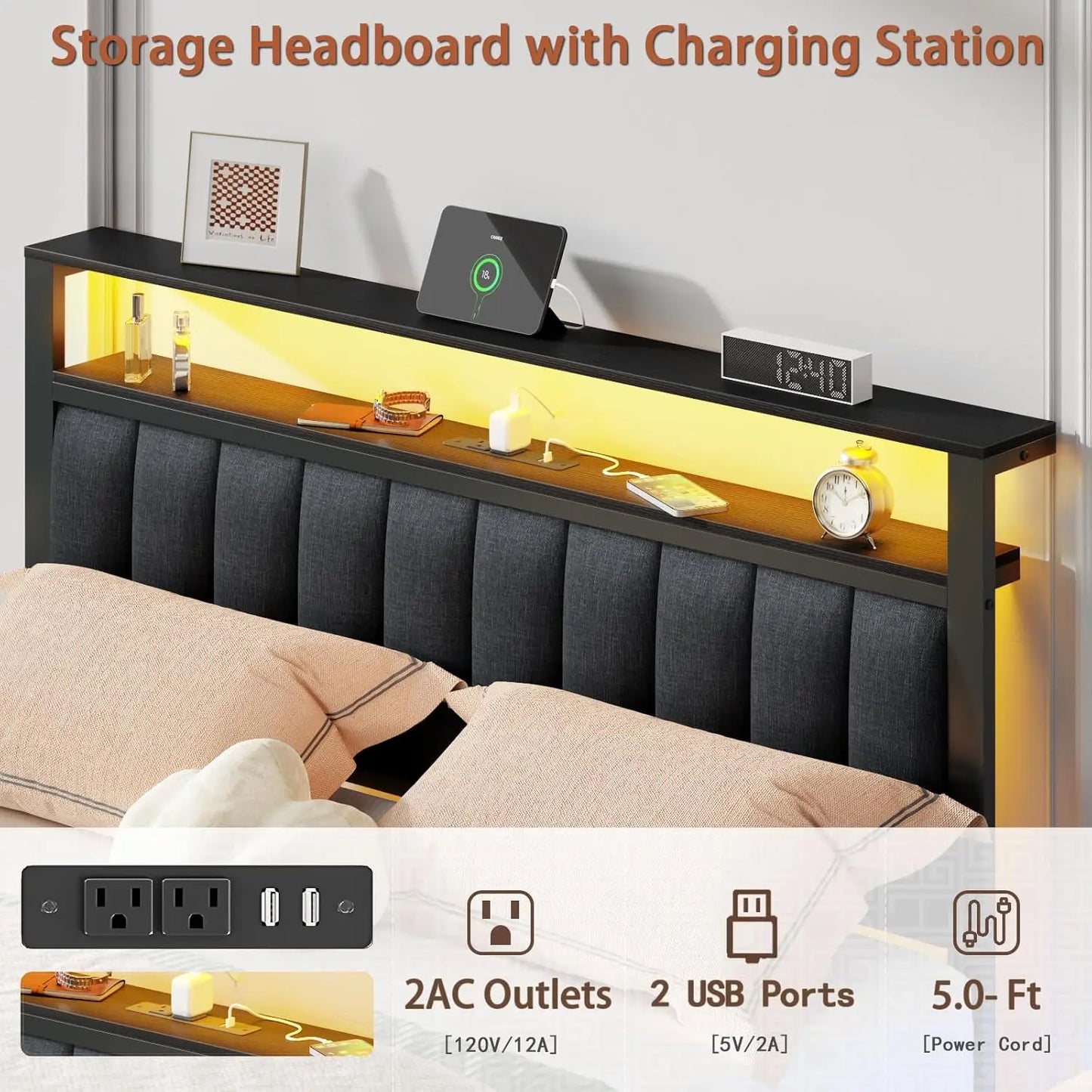 Bed Frame with Charging Station