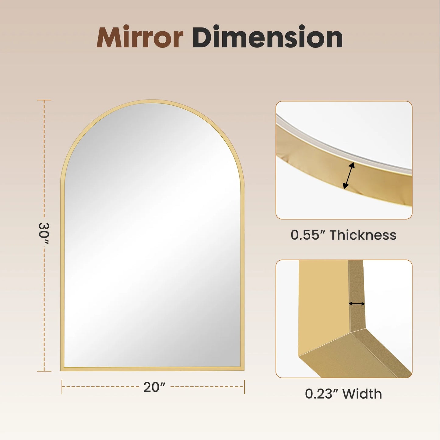 Arched Metal Framed Bathroom Mirrors - Wall  Hanging