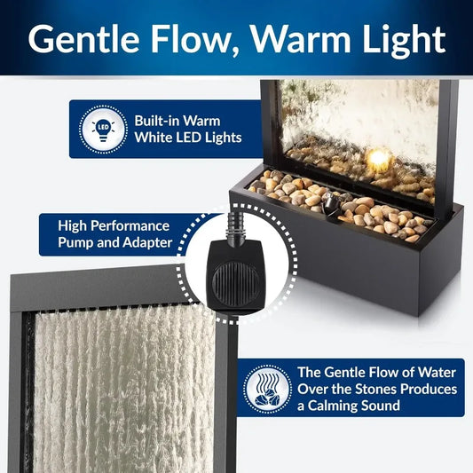 Waterfall Fountain with Stones and Lights