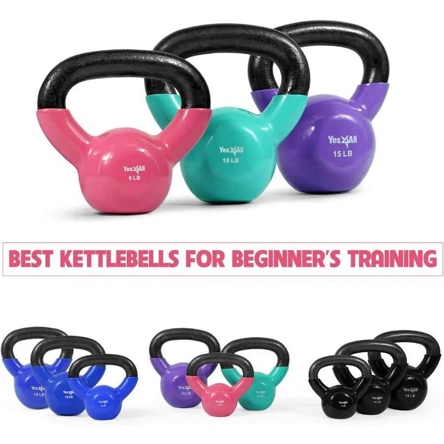 Kettlebell, Vinyl Coated Kettlebell Cast Iron Sets with Stable Flat Bottom for Full Body Workout