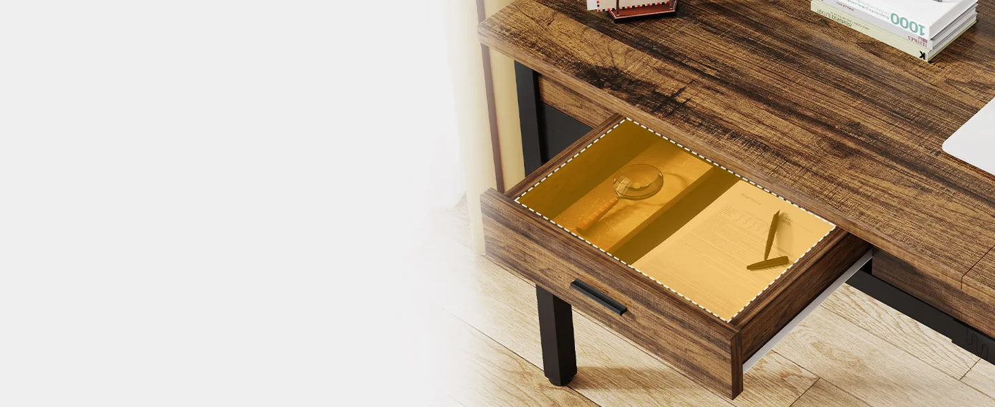 Double Long Desk with Drawers