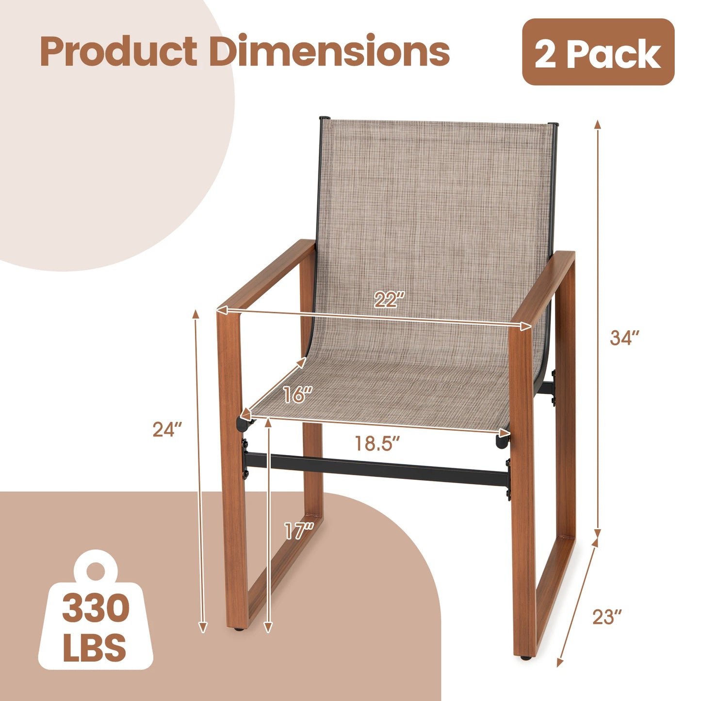 Outdoor Patio Furniture Chair w/ Breathable Seat & Backrest