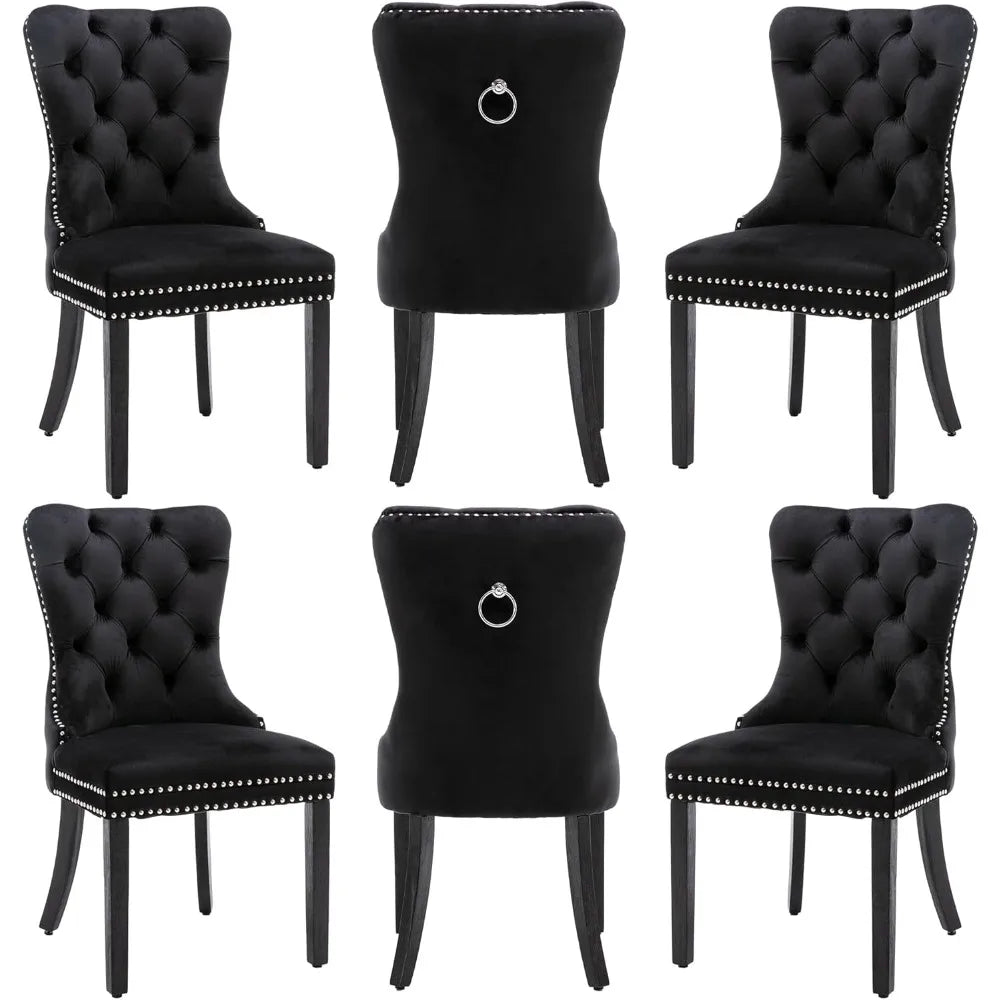 Luxury Velvet Dining Chairs with Wood Legs and Pull Ring