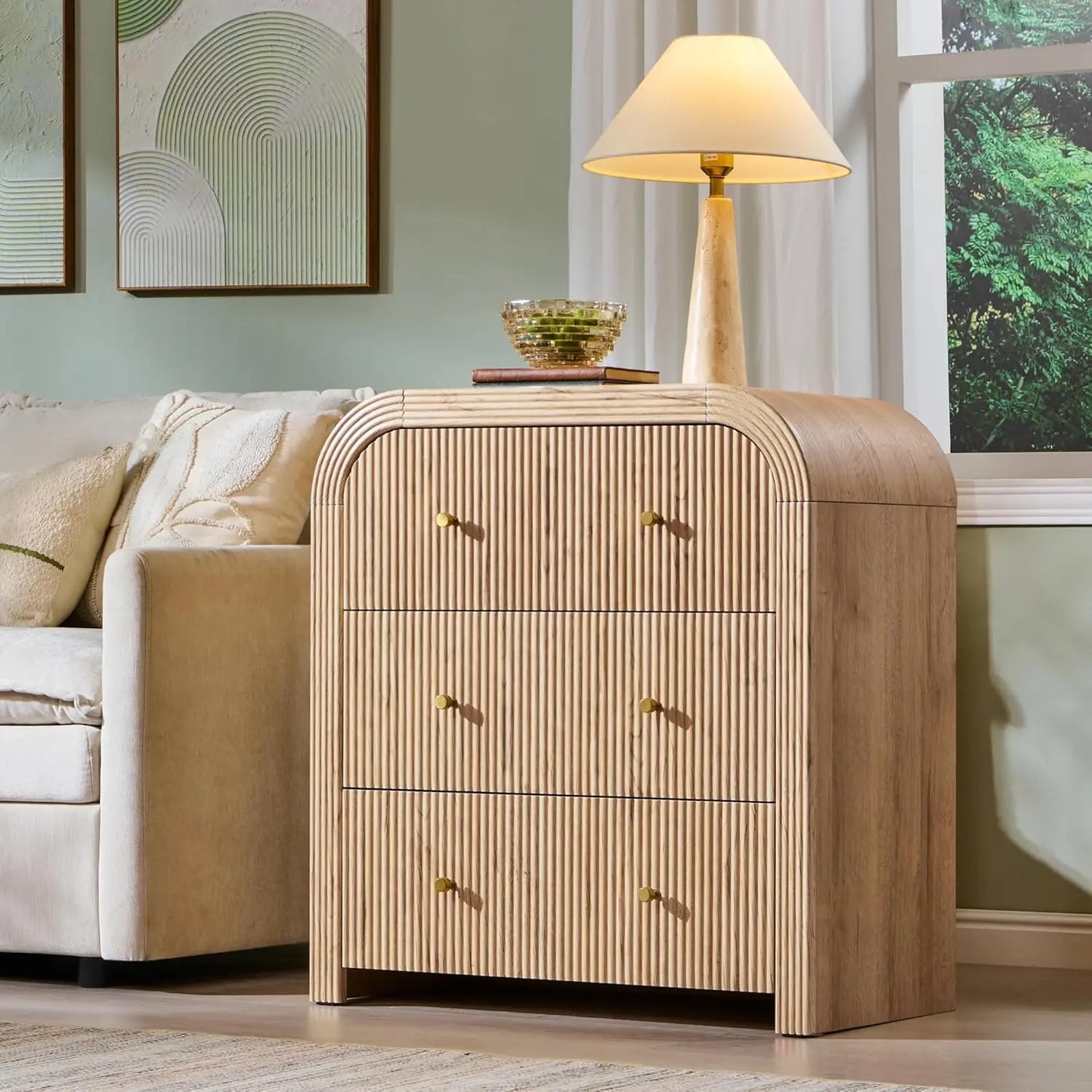 Fluted End Table Nightstand Charging Station