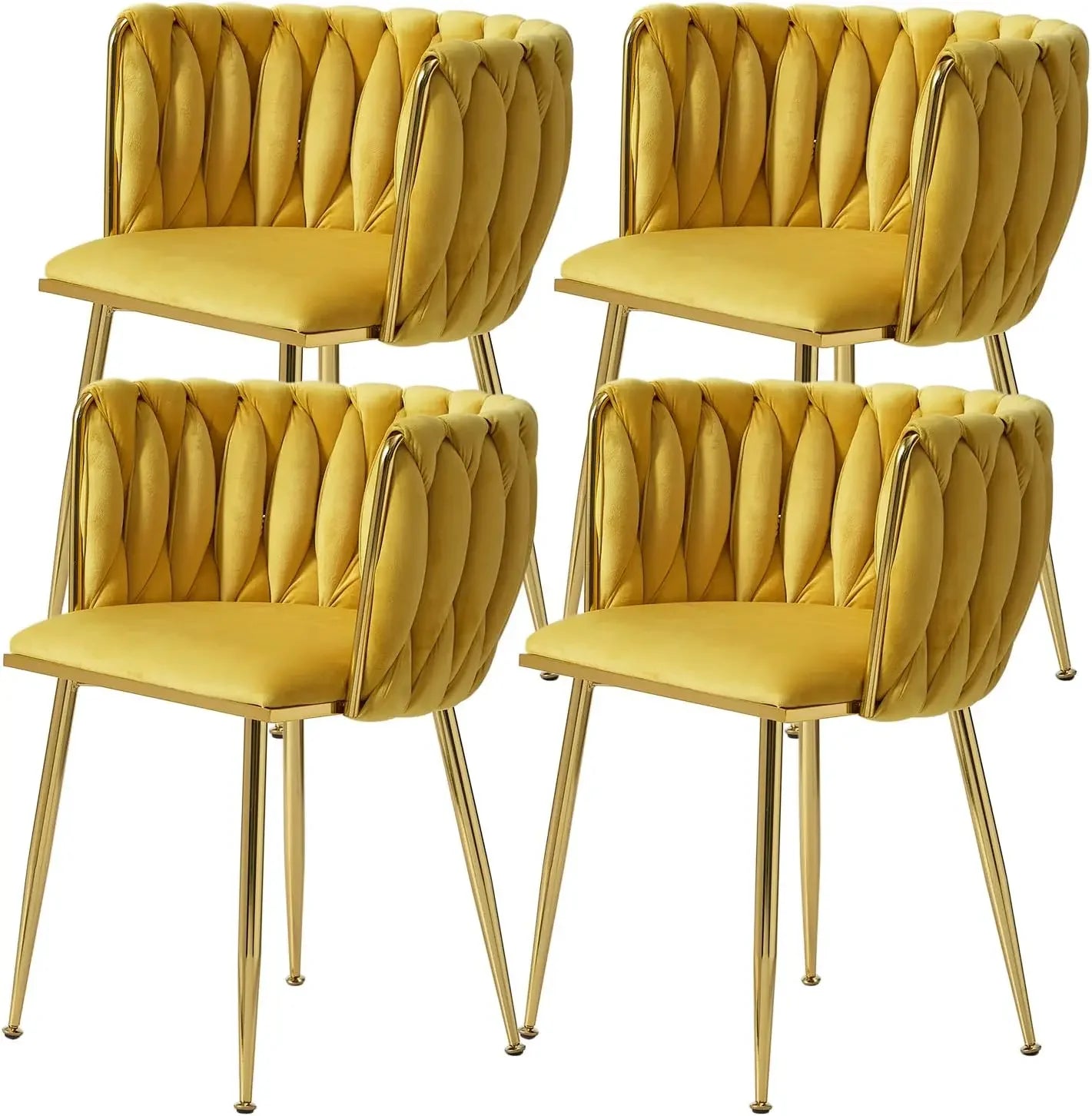 Dining Room Woven Velvet Upholstered Chairs with Golden Metal Legs
