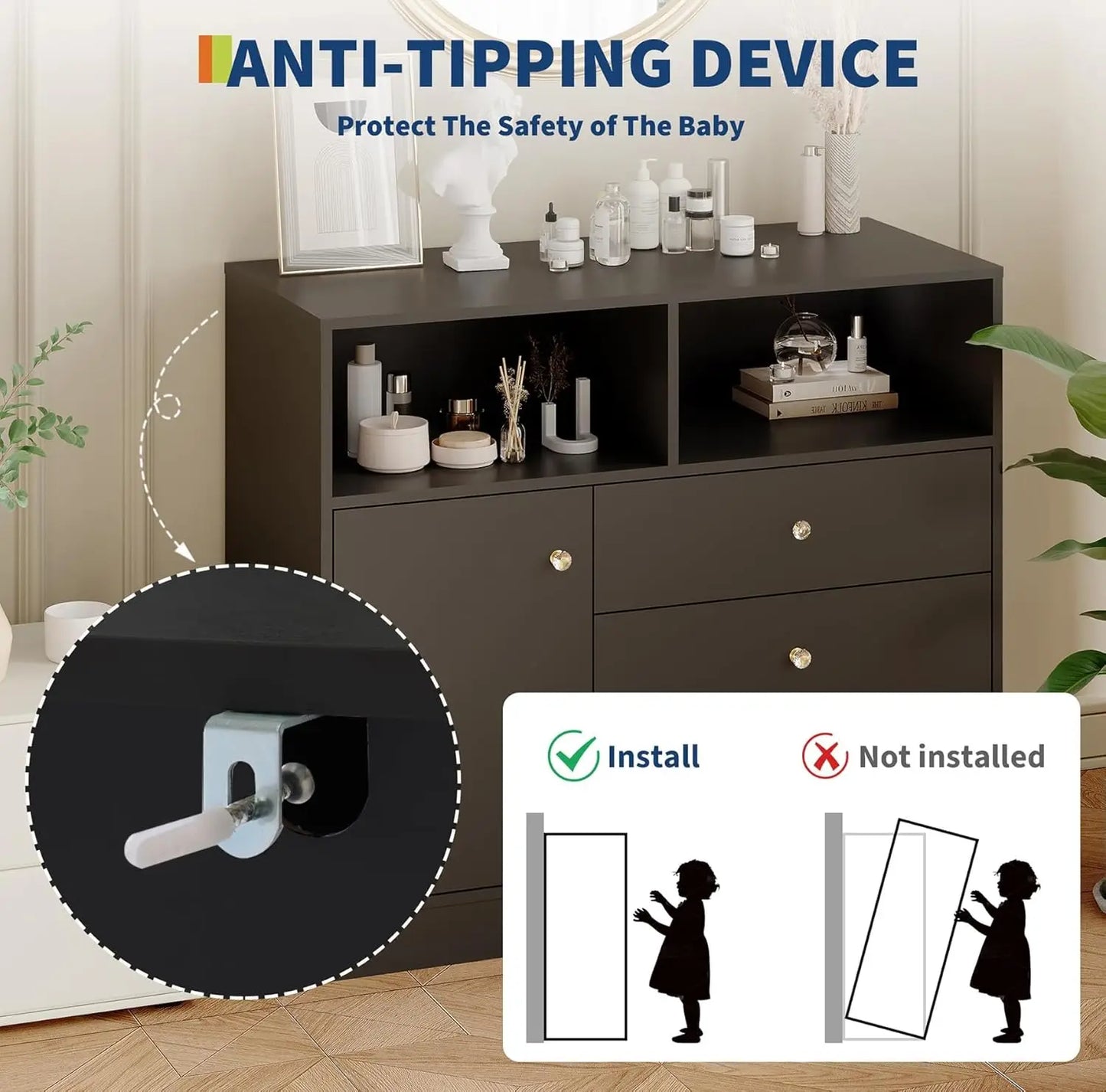 Wooden Diaper Changing Station with 3 Drawers Changing Table Dresser