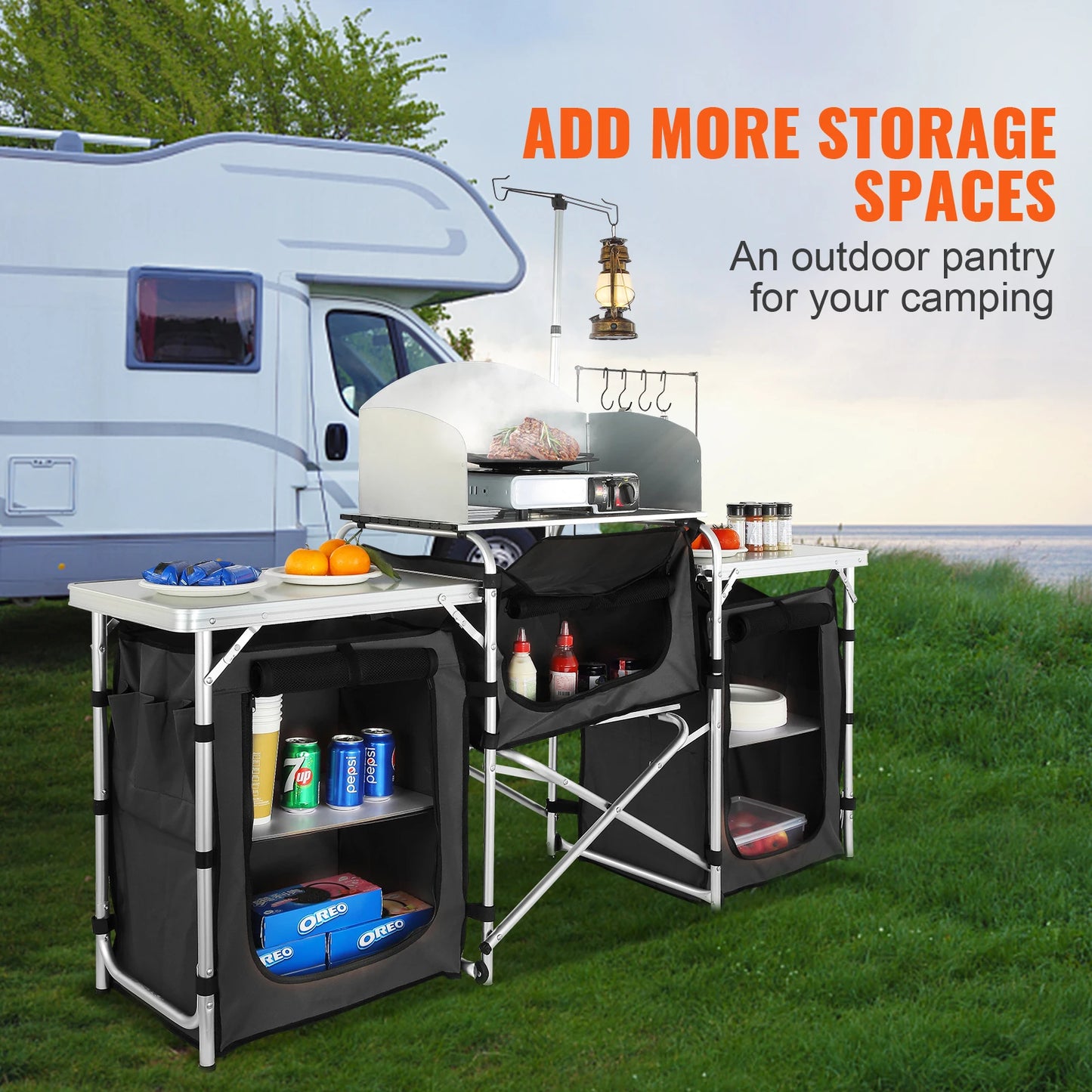 Outdoor Table Cabinet Foldable Cooking Storage Rack