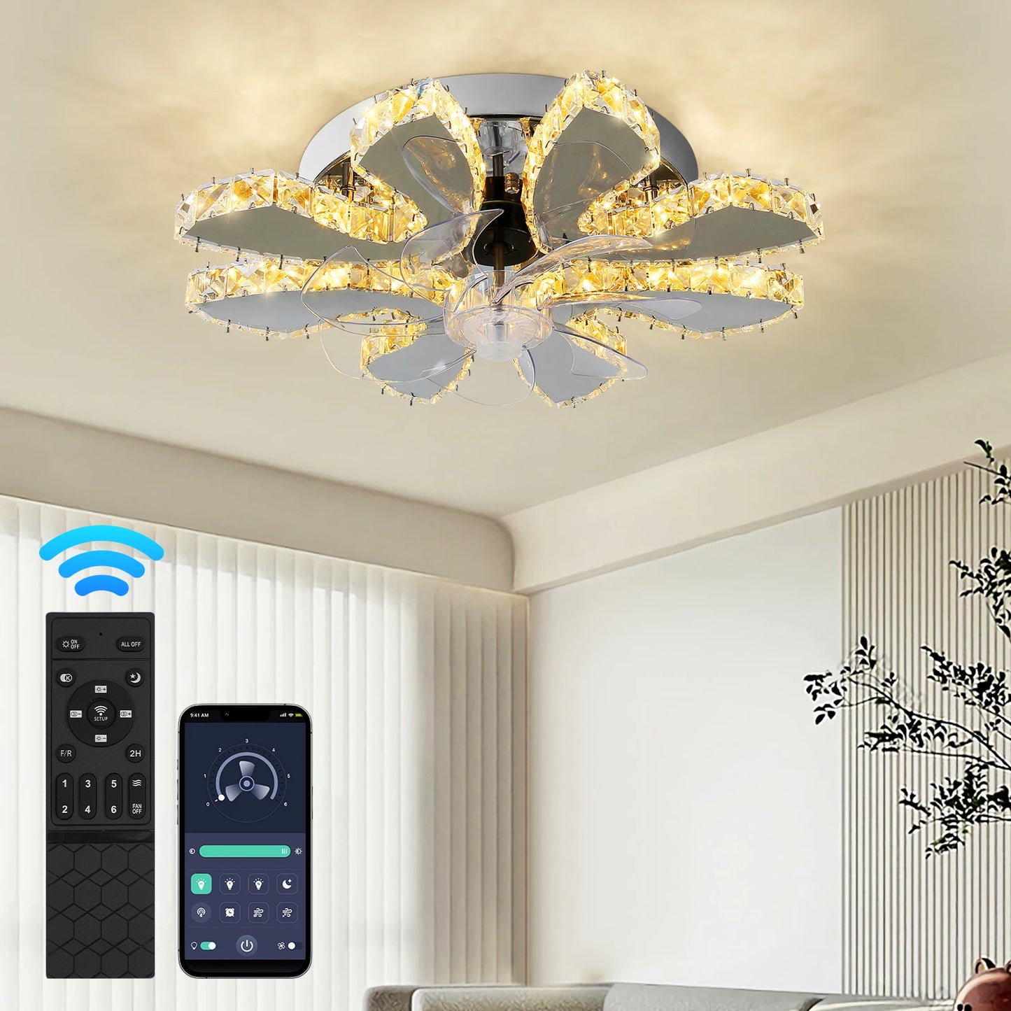 Luxury Crystal Chandelier Modern Ceiling Fan Light