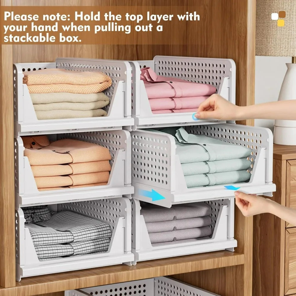 Stackable Closet Storage Basket Multifunctional & Foldable Closet Organizer