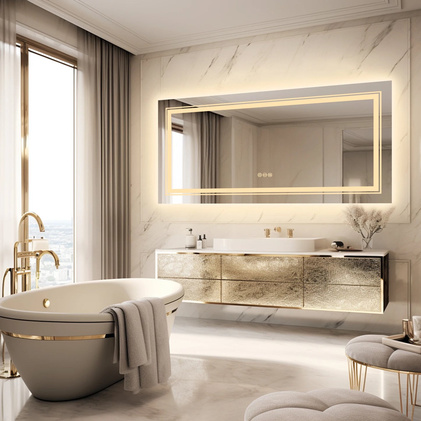 Rectangle Vanity LED Mirror with Dimmable Backlit