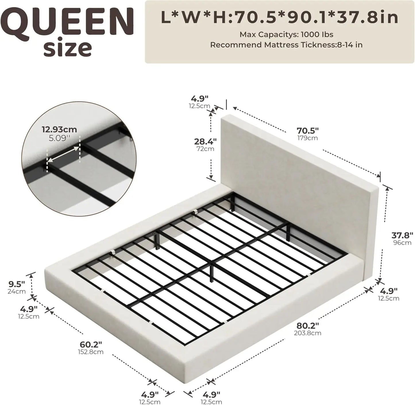 Cloud Upholstered Bed Frame with Headboard