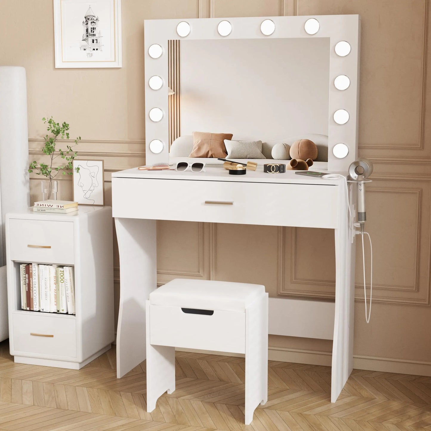 Teen Make-Up Vanity Desk Lights Mirror Set