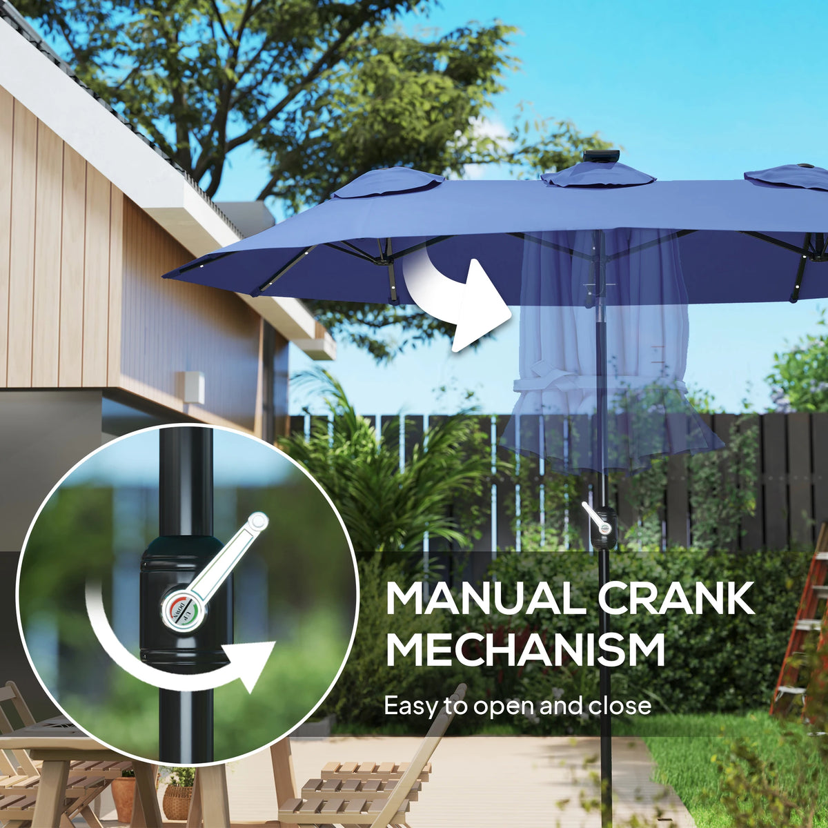 Double-Sided Patio Umbrella with LED Solar Light, Tilt