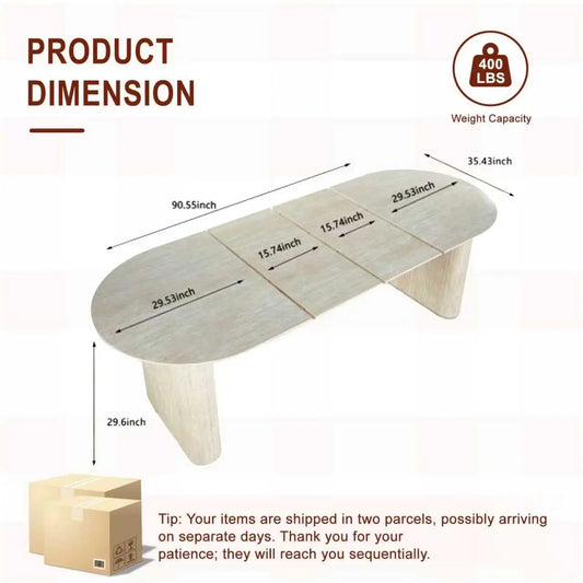Curved Fluted Base Extendable Oval Dining Table