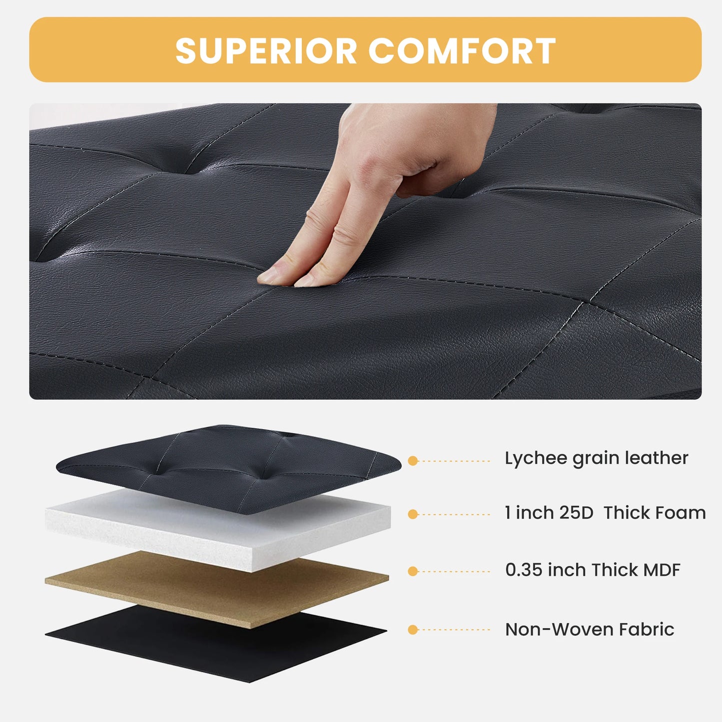Leather Folding Ottoman Storage Footstool Bench