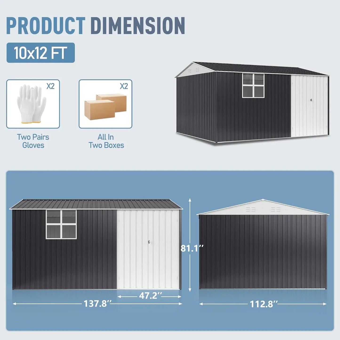 Heavy-Duty Metal Frame Storage with Window and Lockable Tool Shed
