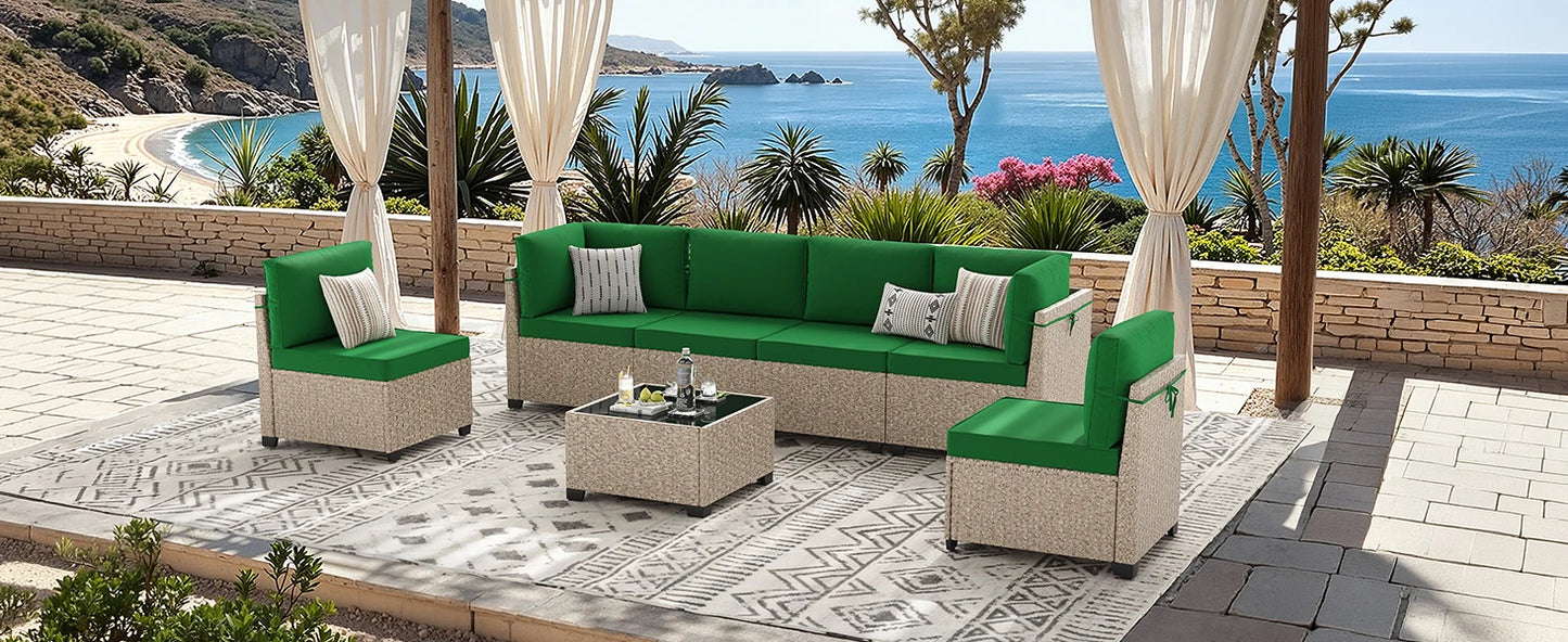 All-Weather Rattan Sectional Sofa with Tempered Glass Table