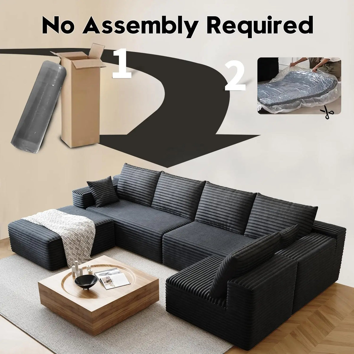 Cloud-style sectional sofa with corduroy cover