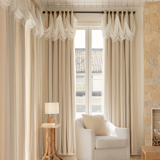 Elegant Wave Valance Blackout Curtains with Layered Sheer Drapes