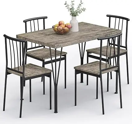 Modern Wood and Metal Dining Table Set