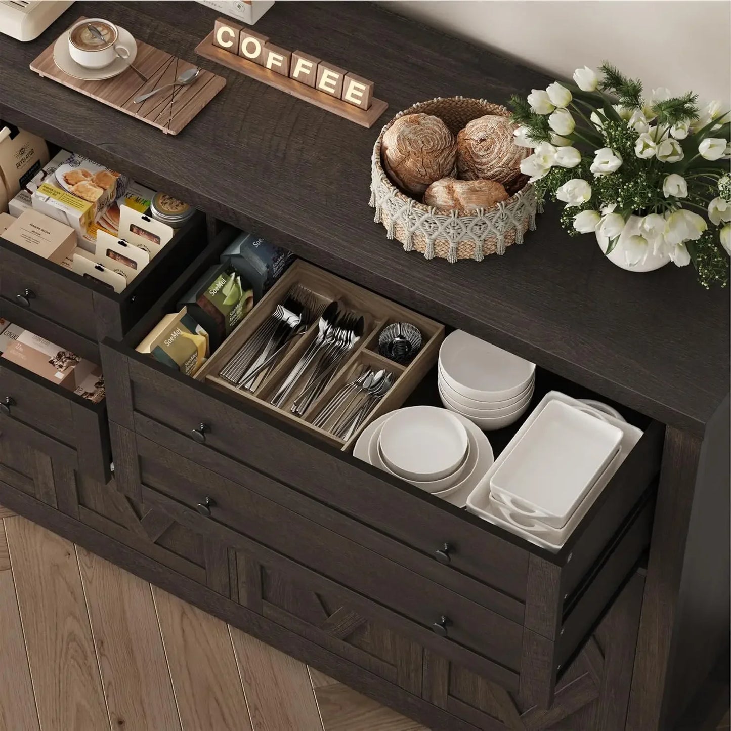 Modern Farmhouse Coffee Buffet Bar with Storage