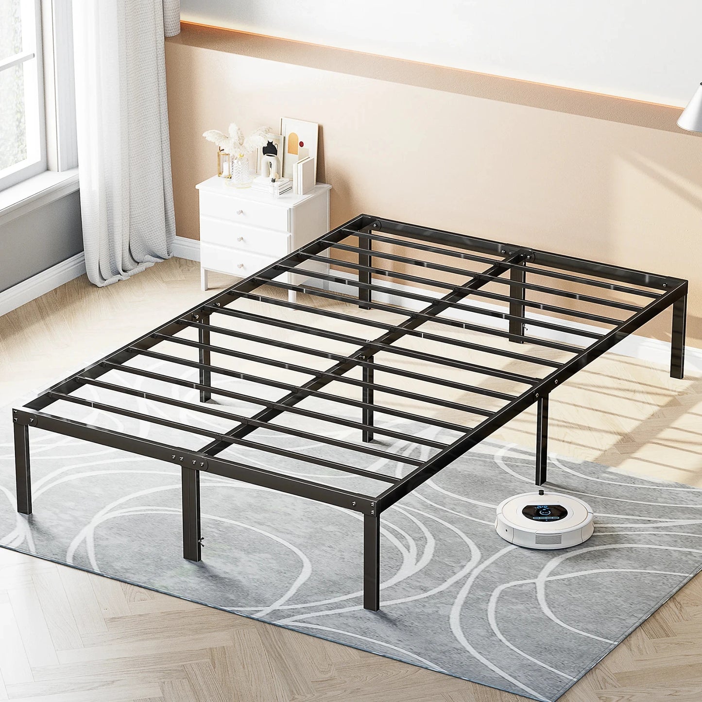 Basic Metal Bed Frame with Storage Space Sturdy Steel Slat Support