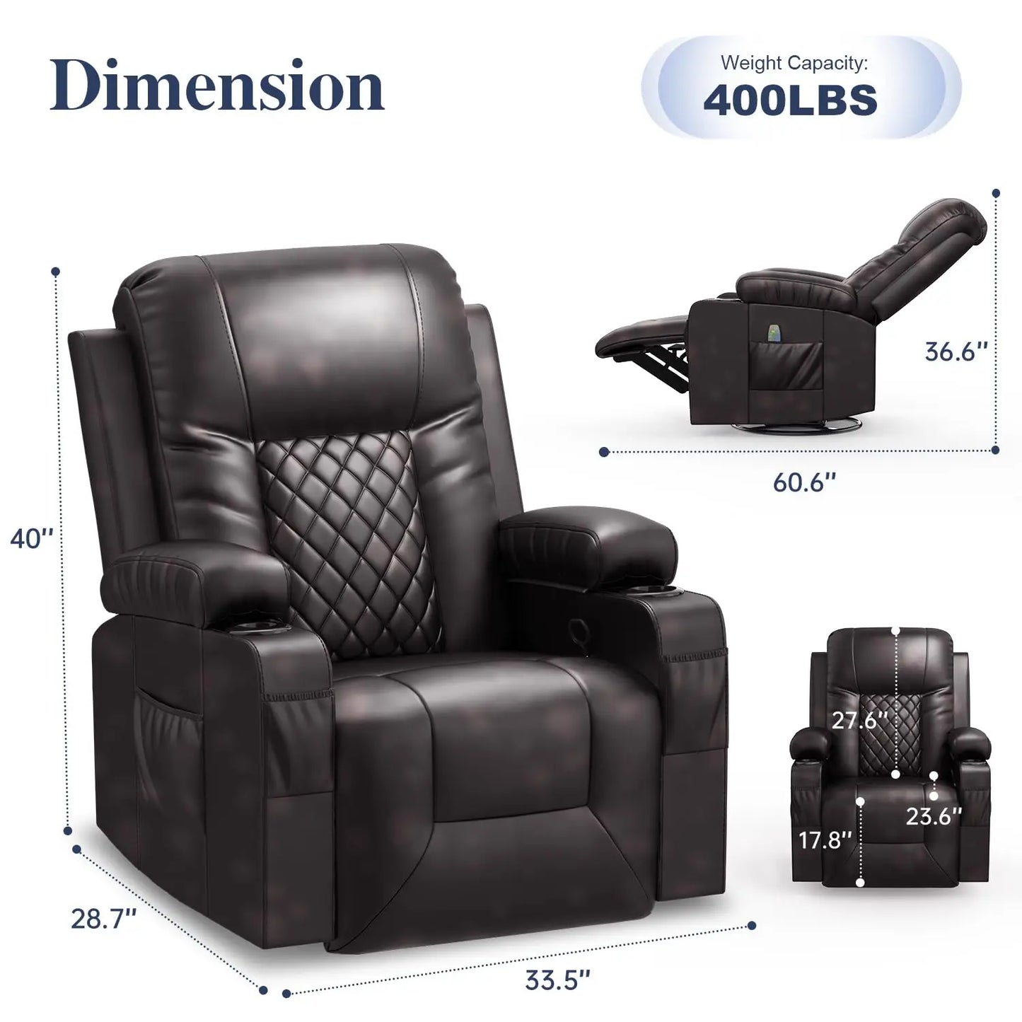 Heated Massage Recliner  Living Room Brown,Customized