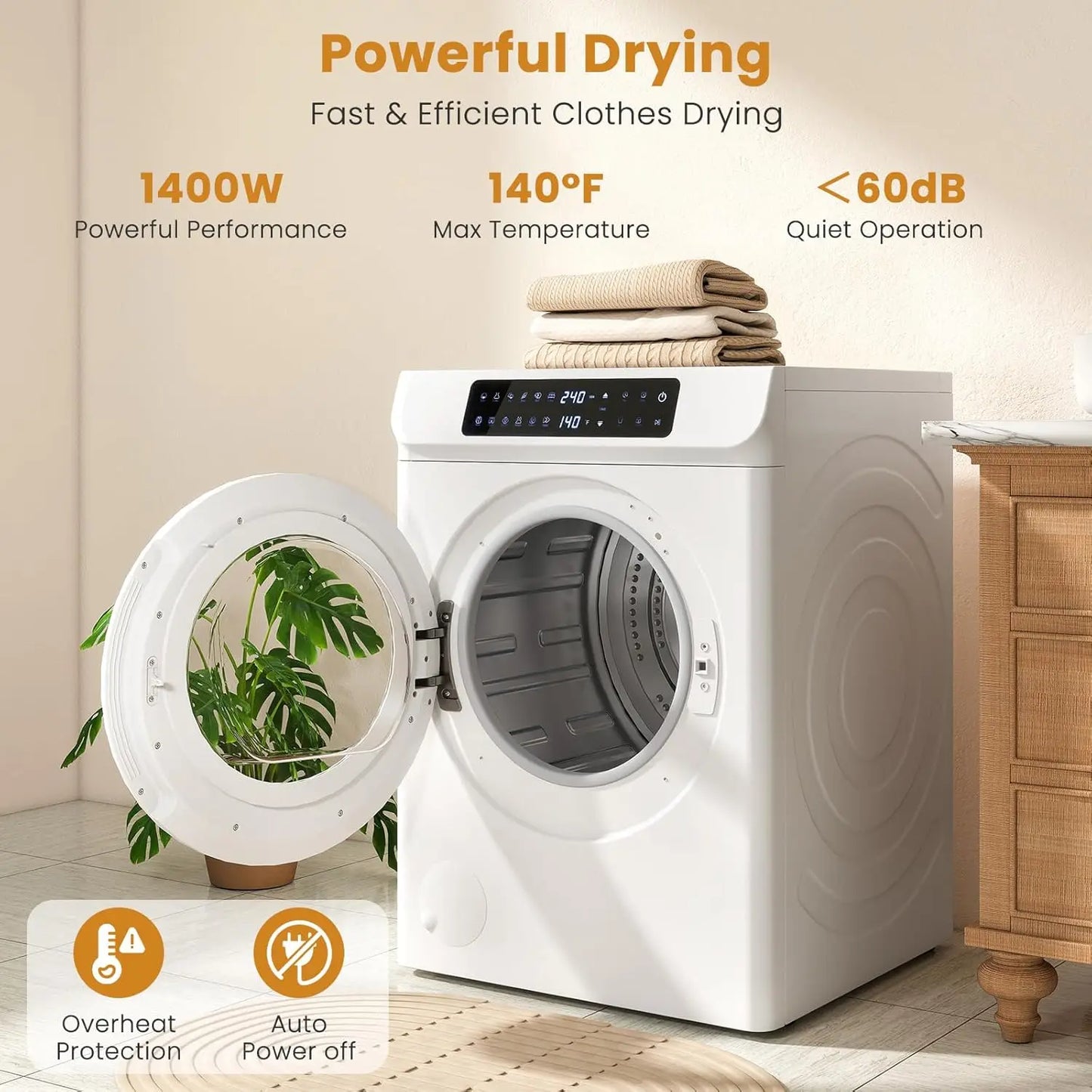 Large Capacity Laundry Dryer with Stainless Steel Tub, Dryer Machine