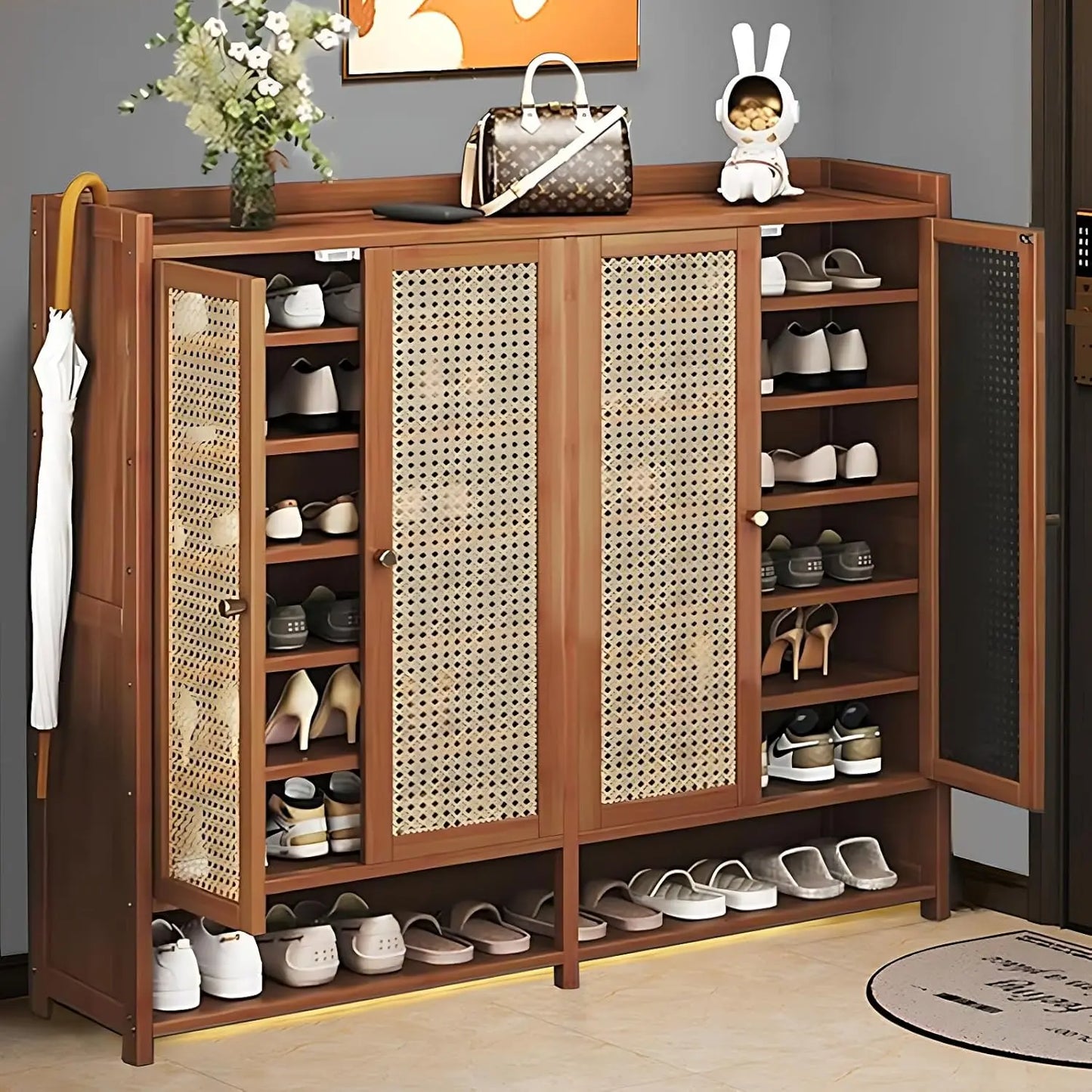 Bamboo Shoe Storage Cabinet with Doors