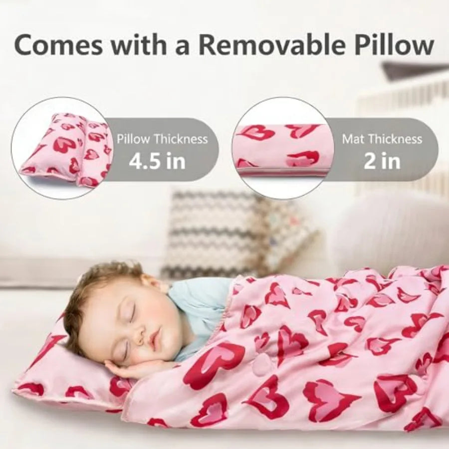 Toddler Nap Mat Extra Large with Detachable Minky Blanket and Pillow