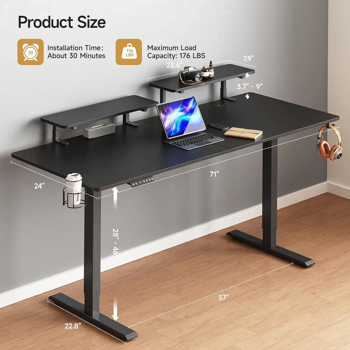 Standing Desk w/2 Adjustable Monitor Shelves